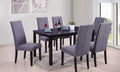 Glenda-7PC 7 pc Latitude run cliett espresso finish wood grey fabric chairs dining table set