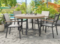 GM-2018-5PC 5 pc set Lyon gun metal finish aluminum frame teak wood top 50.5" round patio 3 in 1 game dining table with chairs