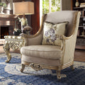 HD-04-AC Metallic bright gold finish wood and multi tone fabric upholstery High back accent chair lark manor