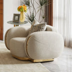 Beige Fabric 3-Piece Living Room Set with Rounded Arms and Gold-Tone Accents – HD-100-3PC