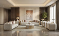 Beige Fabric 3-Piece Living Room Set with Rounded Arms and Gold-Tone Accents – HD-1032-3PC