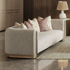 Beige Fabric 3-Piece Living Room Set with Rounded Arms and Gold-Tone Accents – HD-1032-3PC