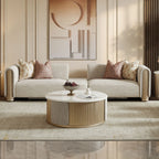 Beige Fabric 3-Piece Living Room Set with Rounded Arms and Gold-Tone Accents – HD-1032-3PC