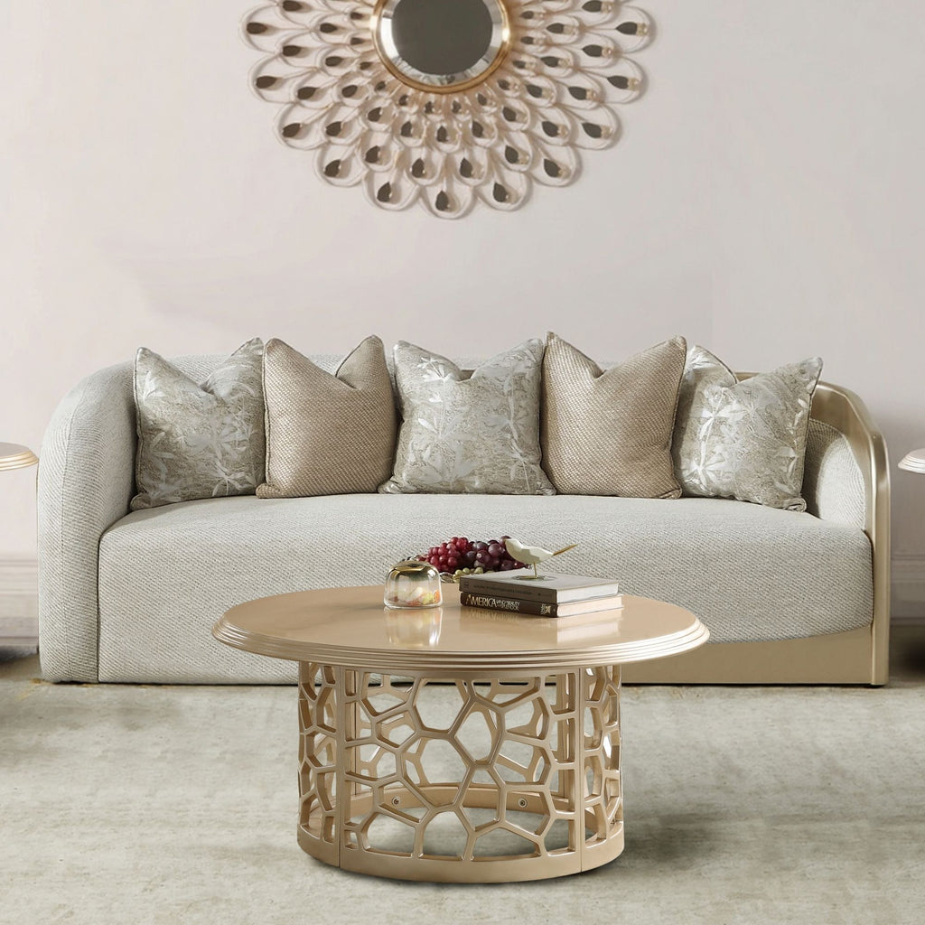 Beige Fabric 3-Piece Living Room Set with Rounded Arms and Gold-Tone Accents – HD-1053-3PC