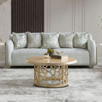 Beige Fabric 3-Piece Living Room Set with Rounded Arms and Gold-Tone Accents – HD-1068-3PC