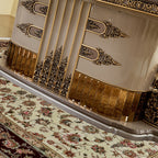 HD-1881-7PC Two tone ornate gold and cream finish top pedestal dining table set tufted high back tufted chairs