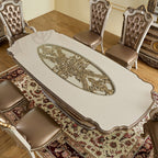 HD-1881-7PC Two tone ornate gold and cream finish top pedestal dining table set tufted high back tufted chairs