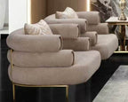 Beige Fabric 3-Piece Living Room Set with Tubular Back Design and Gold-Tone Accents – HD-3175-3PC