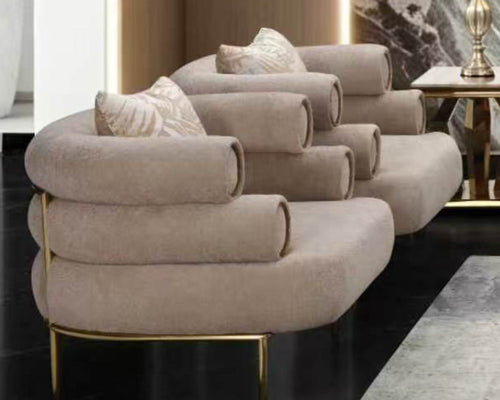 Beige Fabric 3-Piece Living Room Set with Tubular Back Design and Gold-Tone Accents – HD-3175-3PC