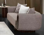 Grey Fabric 3-Piece Living Room Set with Rounded Design and Wood-Tone Accents – HD-3291-3PC