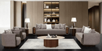 Grey Fabric 3-Piece Living Room Set with Rounded Design and Wood-Tone Accents – HD-3291-3PC