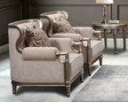 Tufted Fabric 3-Piece Living Room Set with Silvery-Tone Wood Accents – HD-6196-3PC