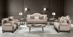 Tufted Fabric 3-Piece Living Room Set with Silvery-Tone Wood Accents – HD-6196-3PC