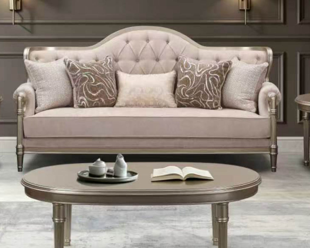 Tufted Fabric 3-Piece Living Room Set with Silvery-Tone Wood Accents – HD-6196-3PC