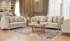 HD-7005-3PC Striking silver finish wood trim accents light colored chenille fabric upholstery Sofa , love and chair living room set