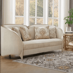 HD-7005-3PC Striking silver finish wood trim accents light colored chenille fabric upholstery Sofa , love and chair living room set