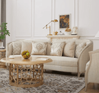 HD-7005-3PC Striking silver finish wood trim accents light colored chenille fabric upholstery Sofa , love and chair living room set
