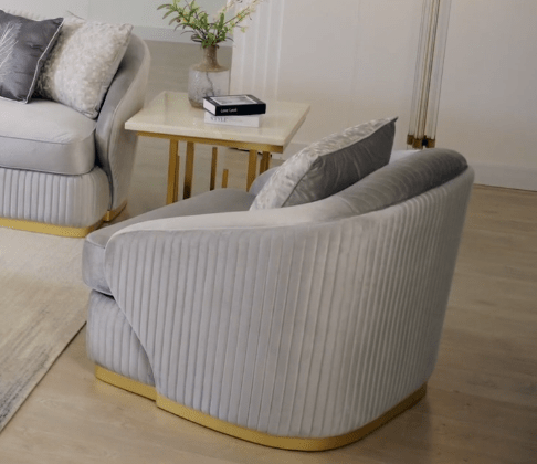 HD-7008-3PC Gold tone accents grey ribbed velvet fabric upholstery Sofa , love and chair living room set