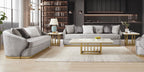 HD-7008-3PC Gold tone accents grey ribbed velvet fabric upholstery Sofa , love and chair living room set