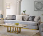 HD-7008-3PC Gold tone accents grey ribbed velvet fabric upholstery Sofa , love and chair living room set