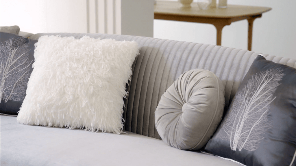 HD-7008-3PC Gold tone accents grey ribbed velvet fabric upholstery Sofa , love and chair living room set