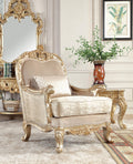 HD-8925-AC Metallic antique gold champagne and Belle silver fabric upholstery High back accent chair lark manor
