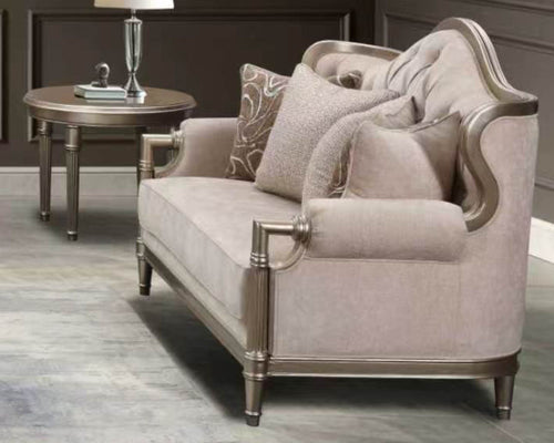 Tufted Fabric 3-Piece Living Room Set with Silvery-Tone Wood Accents – HD-6196-3PC