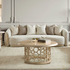 Beige Fabric 3-Piece Living Room Set with Rounded Arms and Gold-Tone Accents – HD-999-3PC