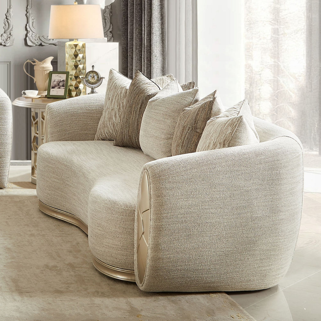 Beige Fabric 3-Piece Living Room Set with Rounded Arms and Gold-Tone Accents – HD-999-3PC