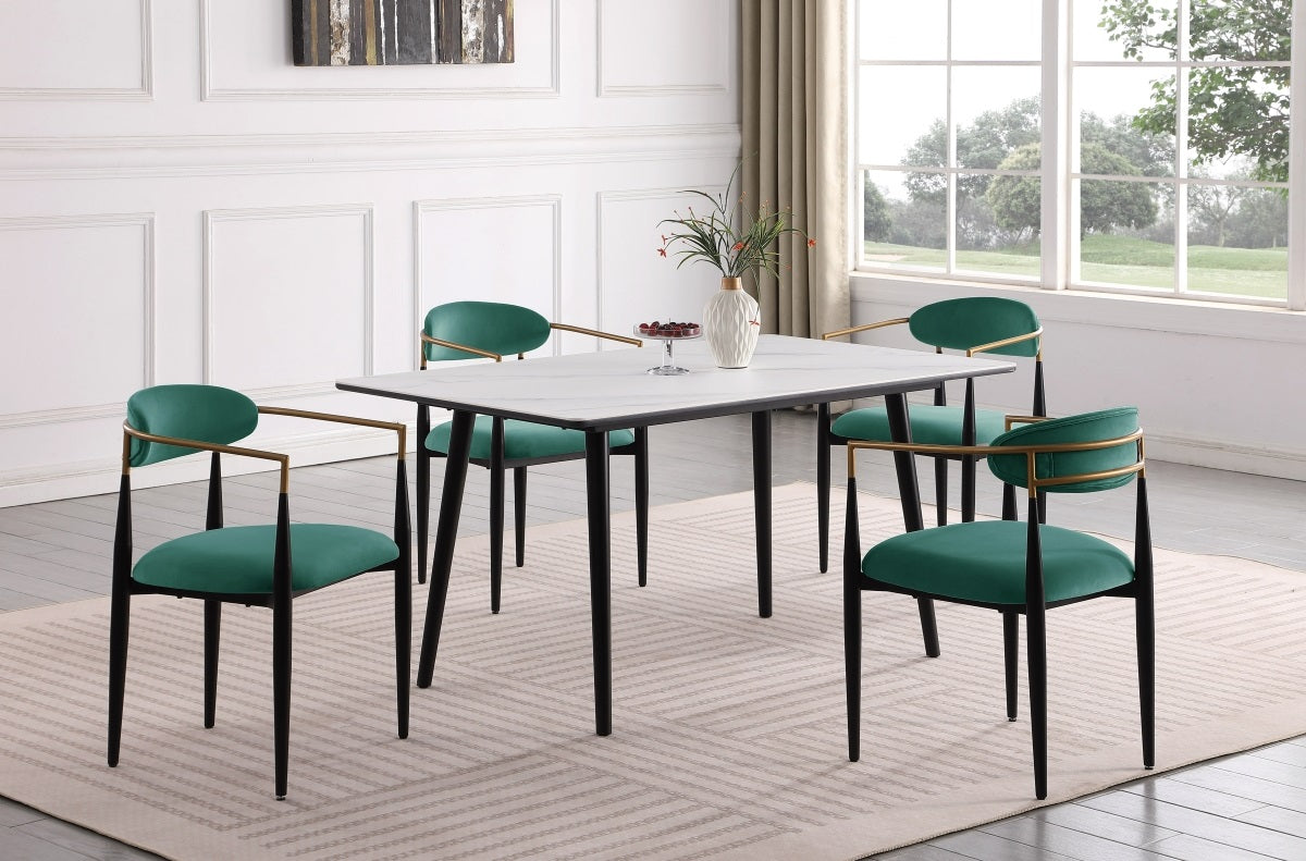 Homelegance HM5210WH-GR-5PC 5 pc Sinatra black finish frame white artificial marble dining table set green chairs