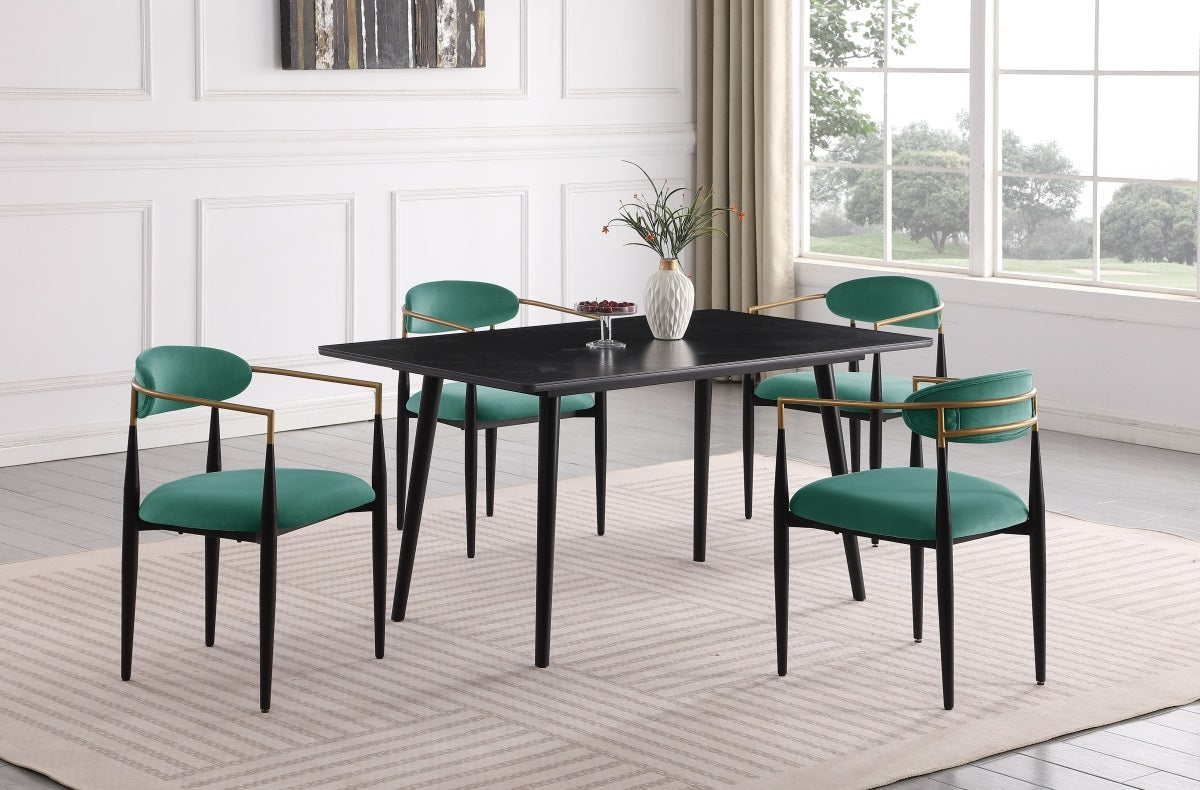 Homelegance HM5210BK-GR-5PC 5 pc Sinatra black finish frame black artificial marble dining table set green chairs