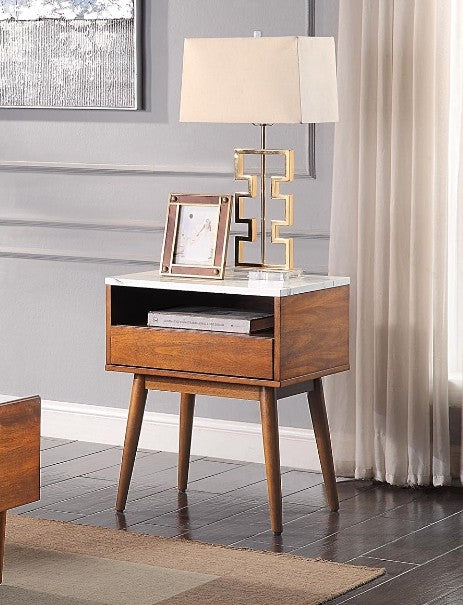 Homelegance HM7916-04 Corrigan studio dejan walnut finish wood faux marble top chair side end table nightstand