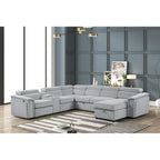 Harvey Grey Fabric 6-Piece Power Motion Sectional Sofa with USB, Storage Arm, Sleeper & Storage Chaise