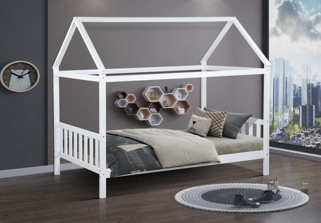 Heidi-WHT Heidi white finish wood twin bed with house style top frame