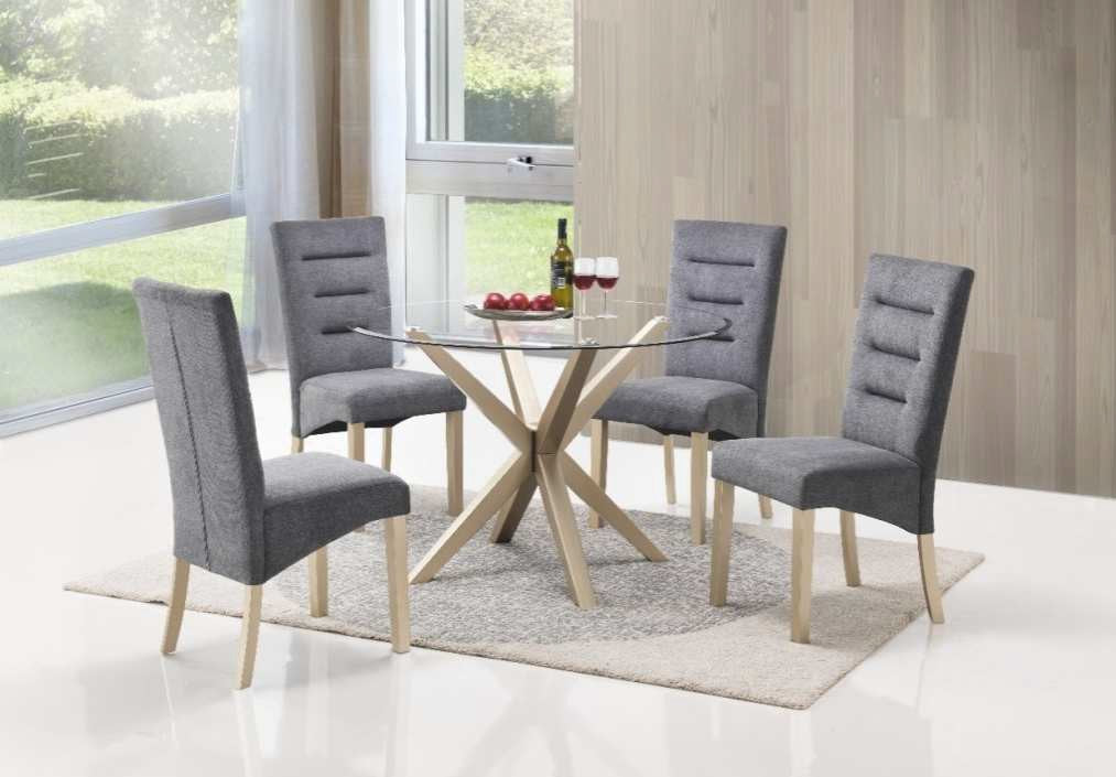Irene-5PC 5 pc Irene gold finish wood cross base 48" round glass top dining table set