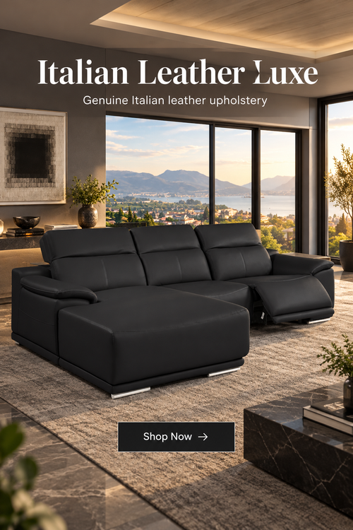DivanItalia Black Italian Leather 3-Piece Power Reclining Sectional with Chaise – 9762BLK-3PC-CH