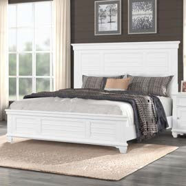 00-2118-4PC 4 pc Jamestown white finish wood country style panel headboard queen bed set