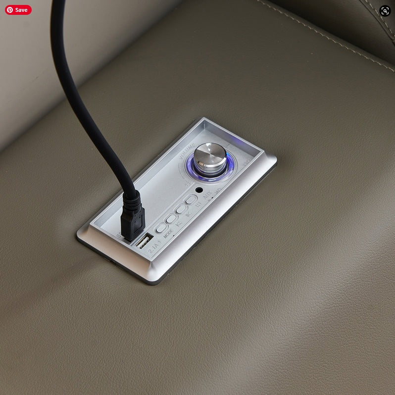 L9013WH Helena white faux leather queen platform bed with underbed drawers built in chaise with massage and bluetooth sound