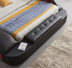 L9013BK Helena black faux leather queen platform bed with underbed drawers built in chaise with massage and bluetooth sound