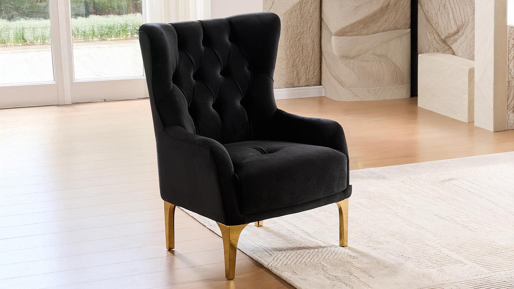 2 pc Lippa black fabric upholstered tufted arms gold trim accents sofa and love seat set with sleeper and storage