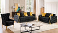 2 pc Lippa black fabric upholstered tufted arms gold trim accents sofa and love seat set with sleeper and storage