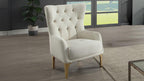 2 pc Lippa Off White fabric upholstered tufted arms gold trim accents sofa and love seat set with sleeper and storage