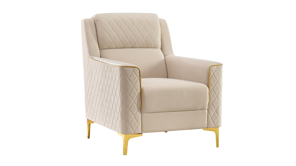 2 pc Lisa beige diamond pattern fabric upholstered rounded arms gold trim accents sofa and love seat set with sleeper and storage