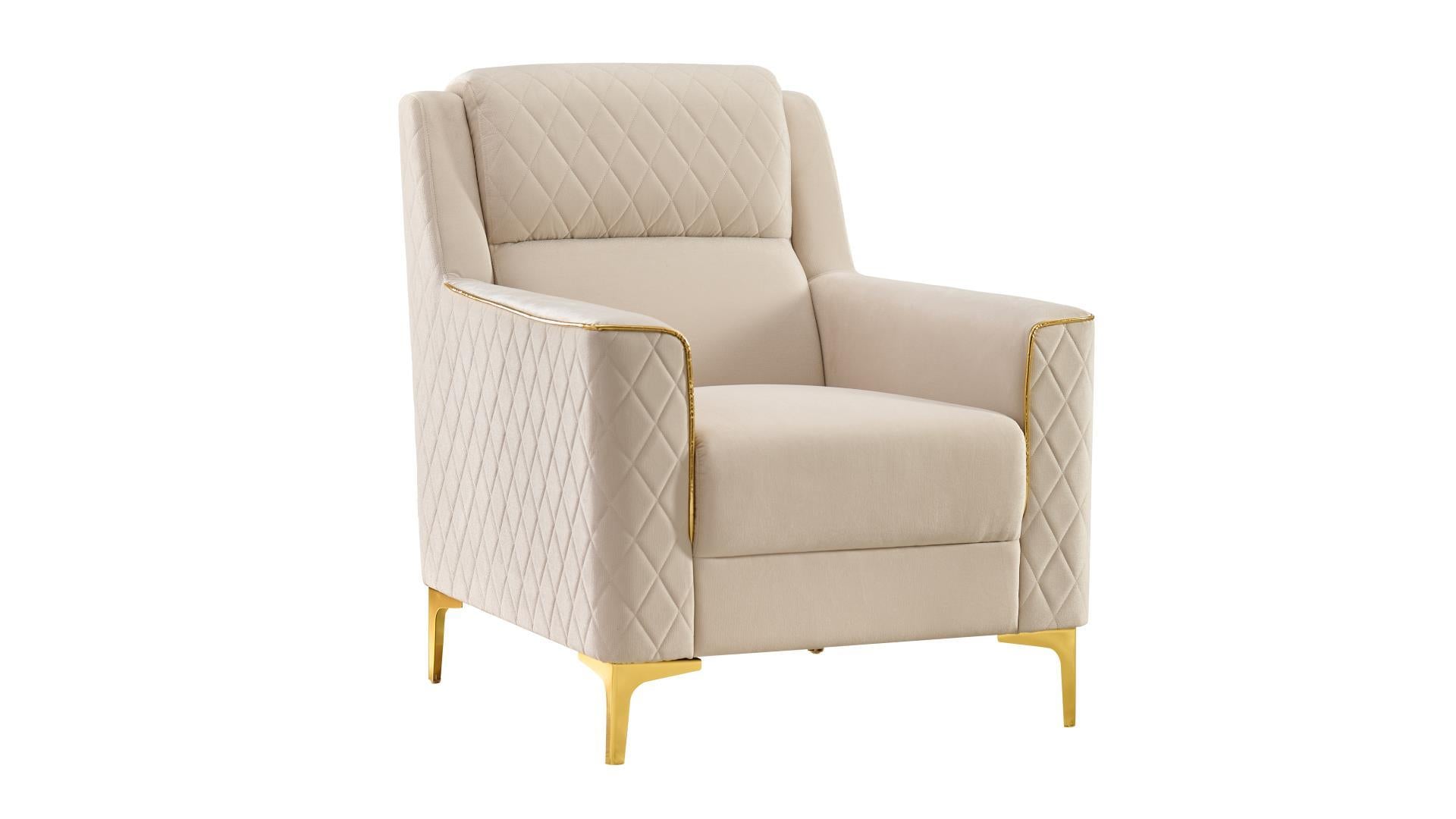 2 pc Lisa beige diamond pattern fabric upholstered rounded arms gold trim accents sofa and love seat set with sleeper and storage