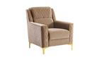 2 pc Lisa brown diamond pattern fabric upholstered rounded arms gold trim accents sofa and love seat set with sleeper and storage