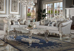 Acme LV01329-30 2 pc Astoria grand bordadora vendome ii antique pearl finish wood two tone ivory fabric sofa and love seat set