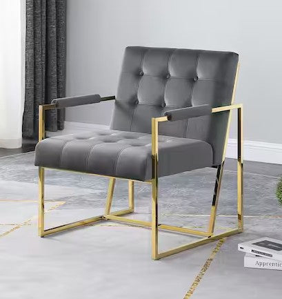 Best Master LX006GYG  Bradley grey velvet fabric gold metal frame mid century modern living room accent arm chair