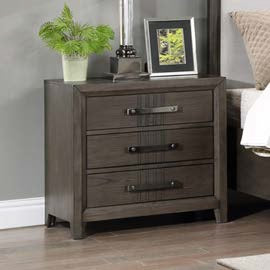 00-6001-4PC 4 pc Landon walnut with greyish tone finish wood fabric upholstered headboard queen bed set footboard drawers