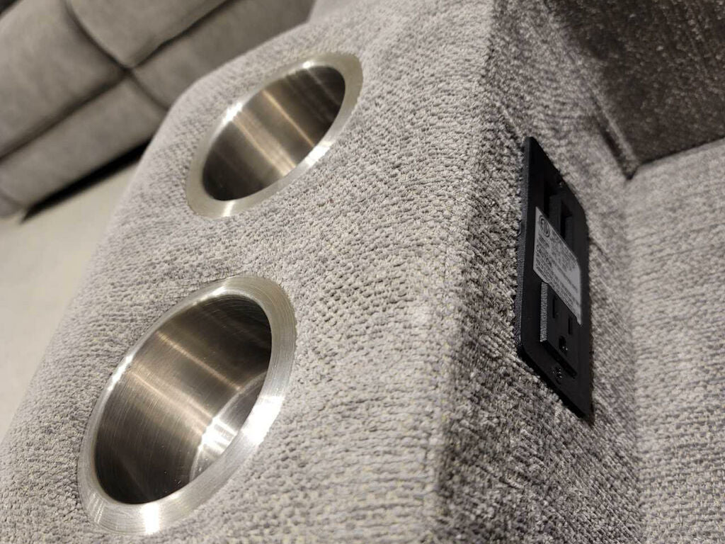 81610-6PC 6 pc Anthony light grey chenille fabric power reclining sectional sofa set with drop down table and console with USB charging