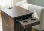 Mission Greyish Brown Wood Snack Side End Table with USB and Cup Holders Cabinet – MS-1170